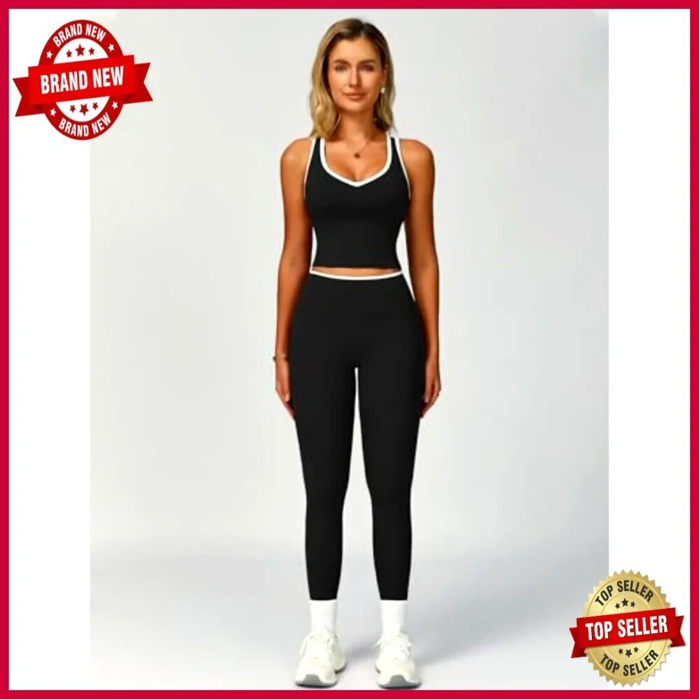 2-Piece Workout Set with Racerback Tank and Tummy Control Leggings - Picture 6 of 7